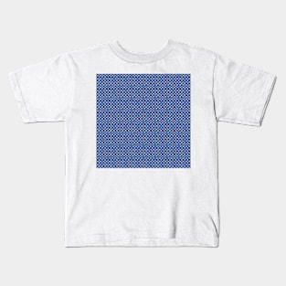 Blue and White Geometric Plaid Pattern Kids T-Shirt